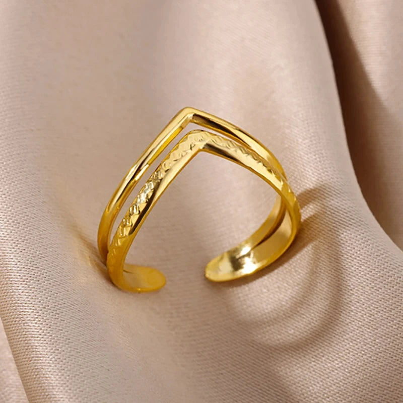 Stainless Steel Rings for Women Gold Color Multilayer Geometric Open Ring Vintage