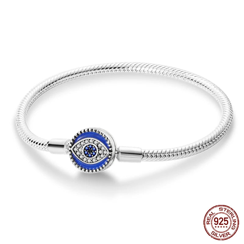 Bracelet Silver 925  17-20CM Star Moon Sun Four Leaf Clover Green Zircon