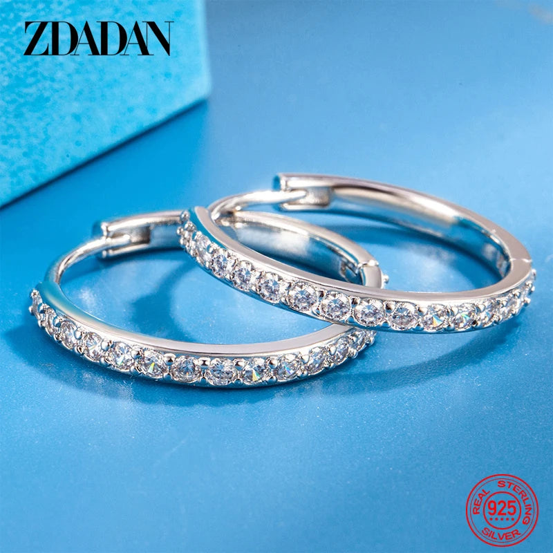 925 Sterling Silver Zircon Hoop Earrings