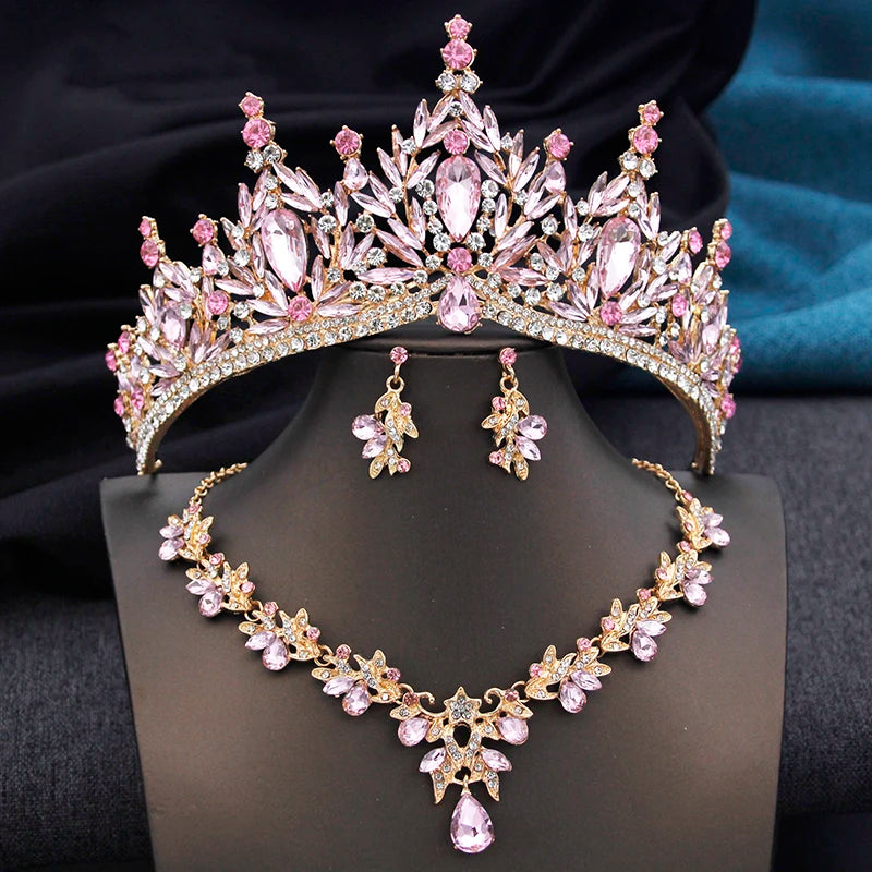 Royal Queen 3 Pcs Tiaras and necklace earrings