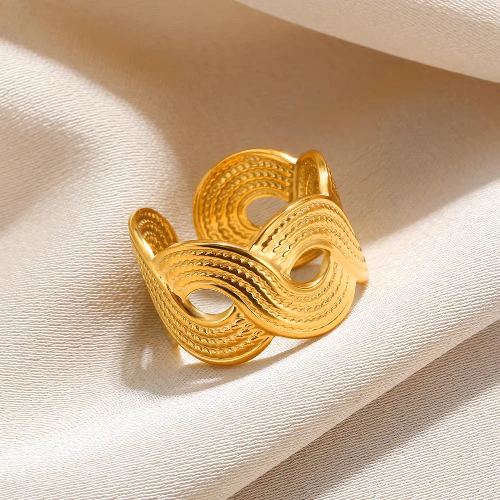 Stainless Steel Rings for Women Gold Color Multilayer Geometric Open Ring Vintage
