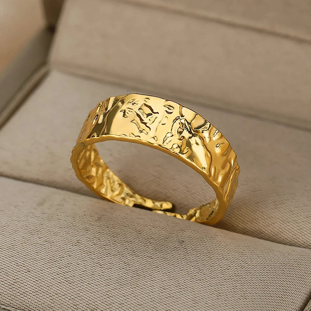 Stainless Steel Rings for Women Gold Color Multilayer Geometric Open Ring Vintage