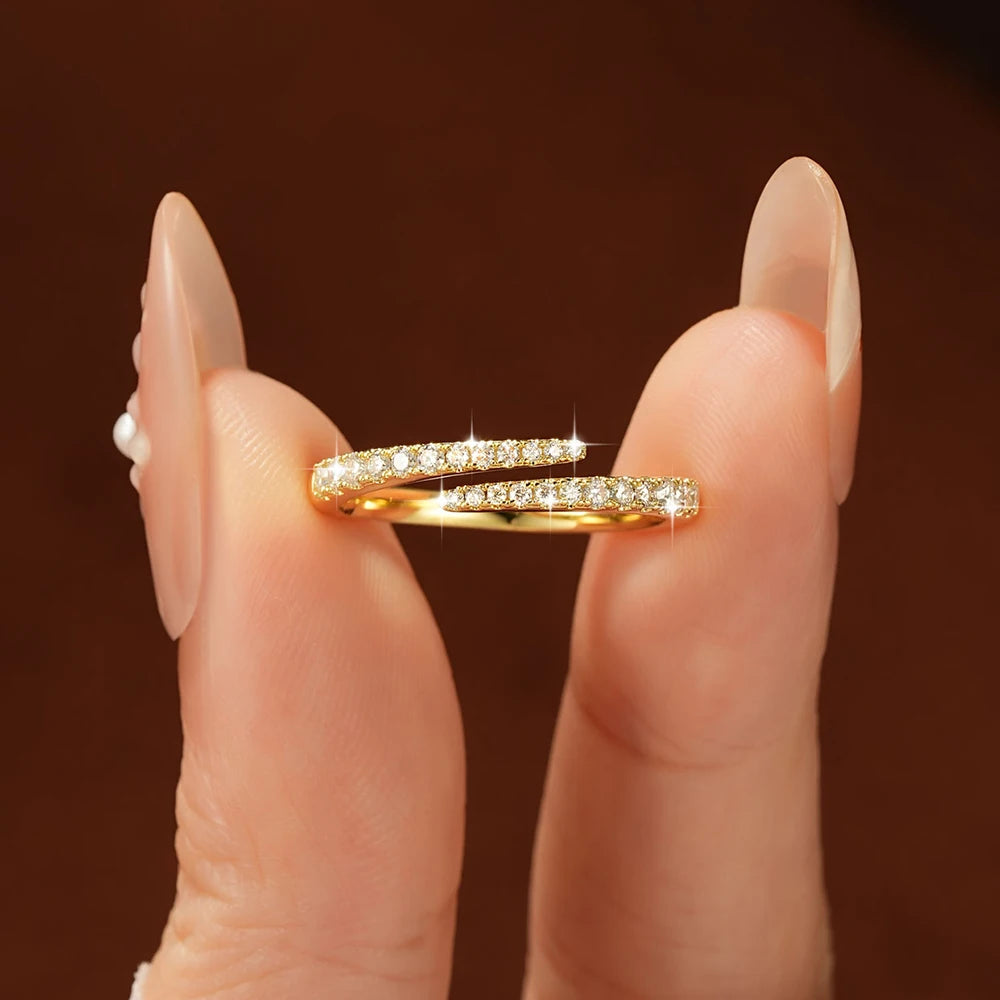 Moissanite Opening Ring  Sparkling Lab Diamond Half Eternity